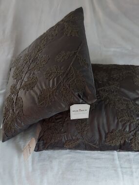 RED SHED - Green Embroidered Leaf Accent Pillow